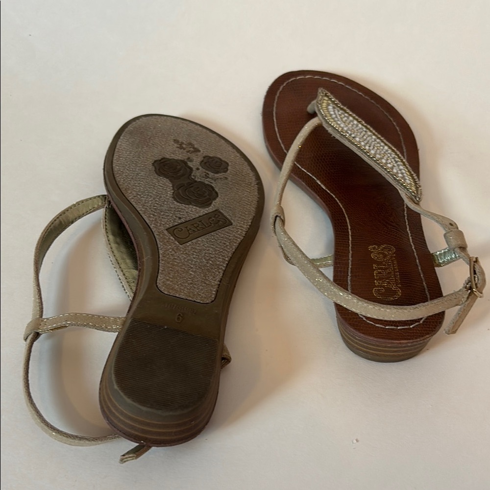 FINAL! Carlos by Carlos Santana Gold and Brown Sandals T-Strap Design - Picture 5 of 6